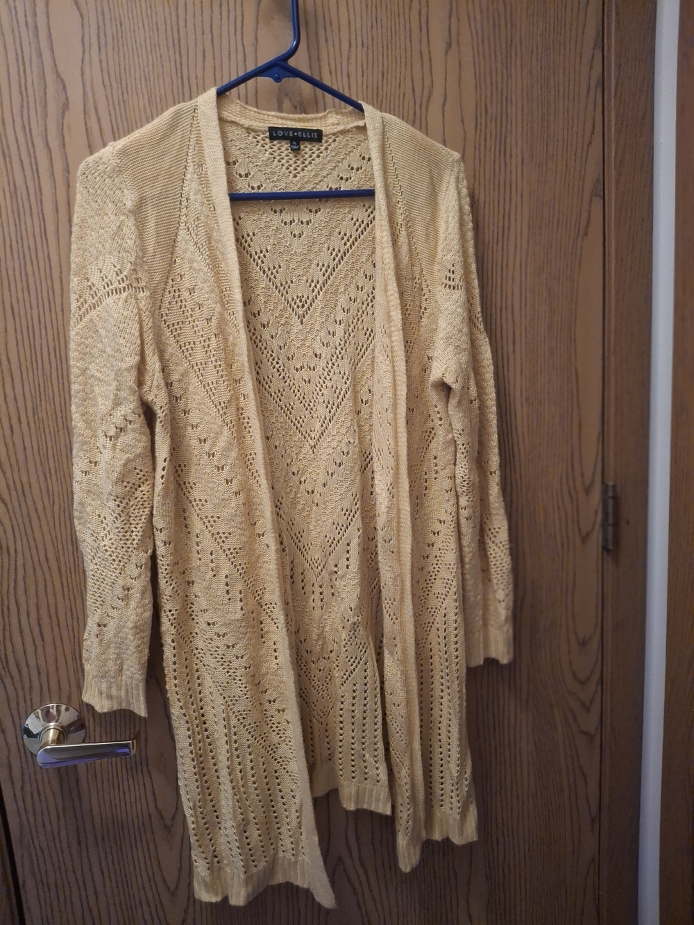 Love + Elle Openwork Long Cardigan in Mustard Yellow